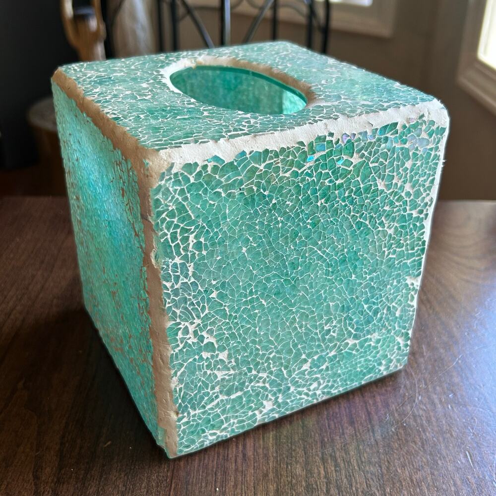 Mosaic Tissue Holder Cover Bathroom Accessory Square Box Glass aqua
